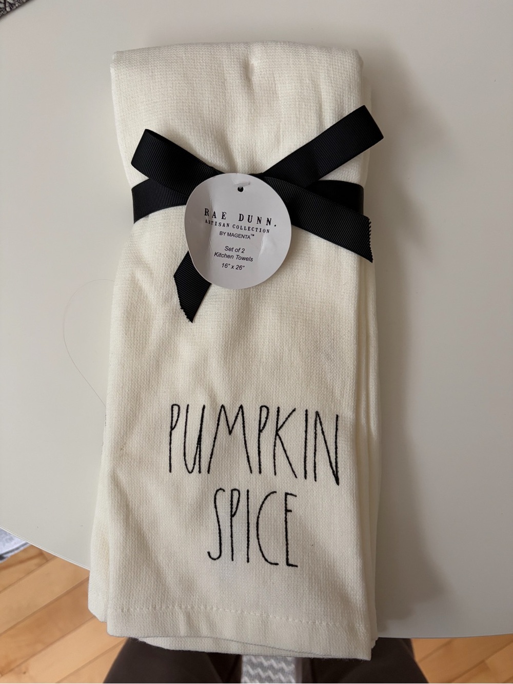Rae Dunn Cream & Black 'Pumpkin Spice' Kitchen Towel Set